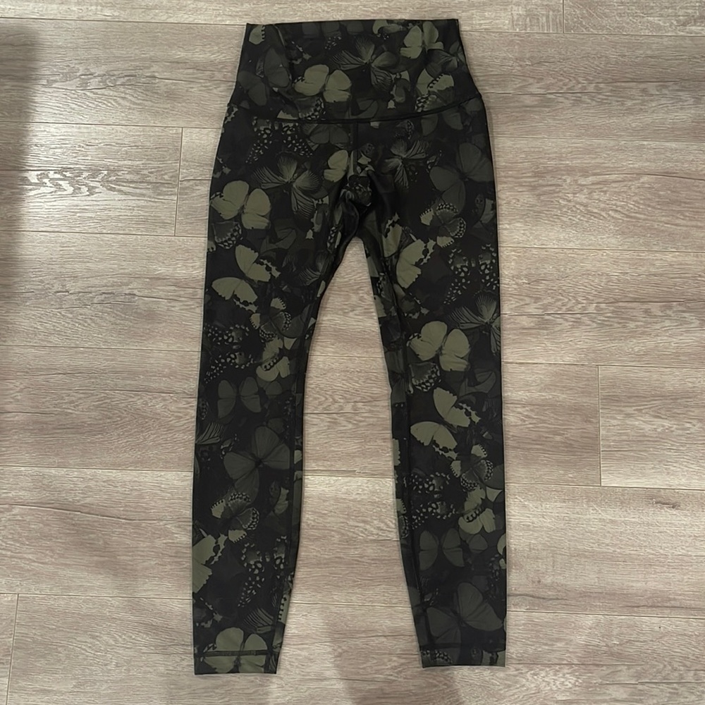 Lululemon dark olive green butterfly pattern leggings size 8